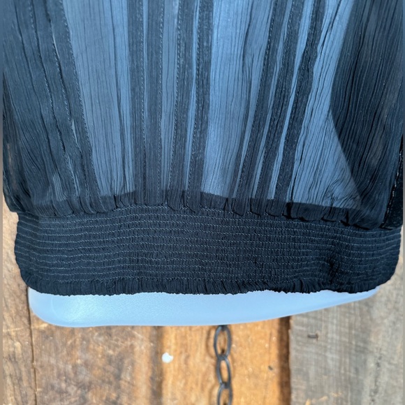 Free People Black Sheer Blouse with White Embroidery- Size Small- NWT - Picture 4 of 9